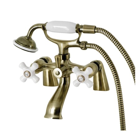 Kingston Brass Deck Mount Clawfoot Tub Faucet with Hand Shower, Antique Brass KS267PXAB